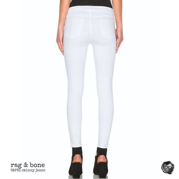 RAG & BONE SKINNY CAPRI JEANS WITH DISTRESSED KNEE HOLES NWT IN BRIGHT WHITE 27 - Picture 8 of 16
